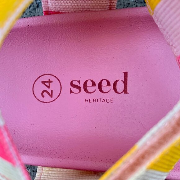 SEED Girls Stripe Sandals 7.5 24 NEW Toddler Girl Pink Yellow Shoes Stripes - Picture 5 of 6